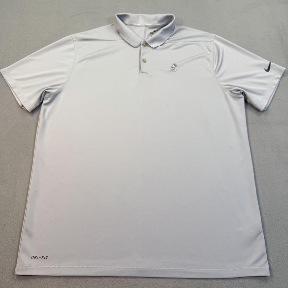 Nike Golf Polo Shirt Mens XL Gray Solid Dri-FIT Mickey Mouse Disney Golf